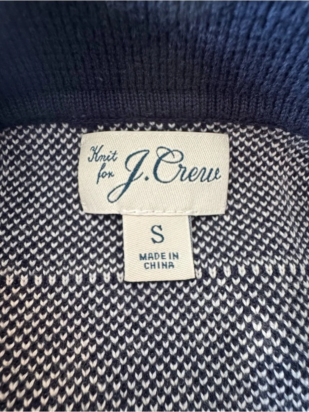 J. Crew Cotton Jacquard Navy Grid Short-Sleeve Button Retro Polo Cardigan SMALL